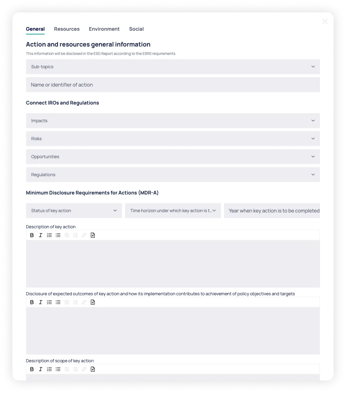 An action plan with its expected outcomes and allocated resources